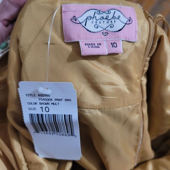 Phoebe Couture Peacock Halter Dress Brown Green Sparkle Beaded Accent SZ 10 NWT - Picture 8 of 10